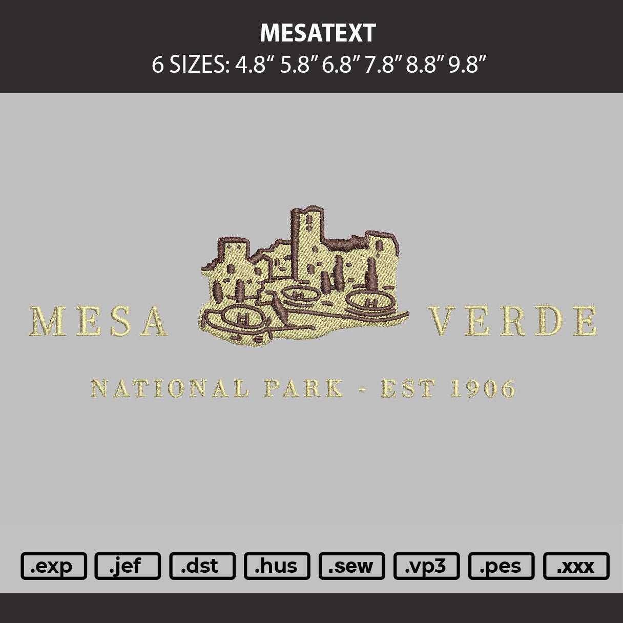Mesatext Embroidery Machine Design File 6 sizes