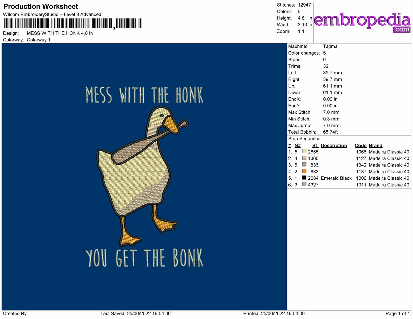 Mess With The Honk Embroidery File 4 sizes