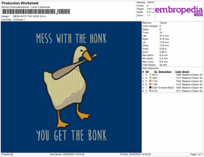 Mess With The Honk Embroidery File 4 sizes
