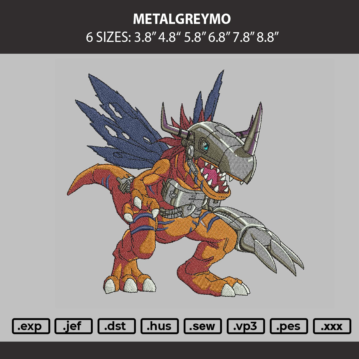 Metalgreymo Embroidery Machine Design File 6 sizes