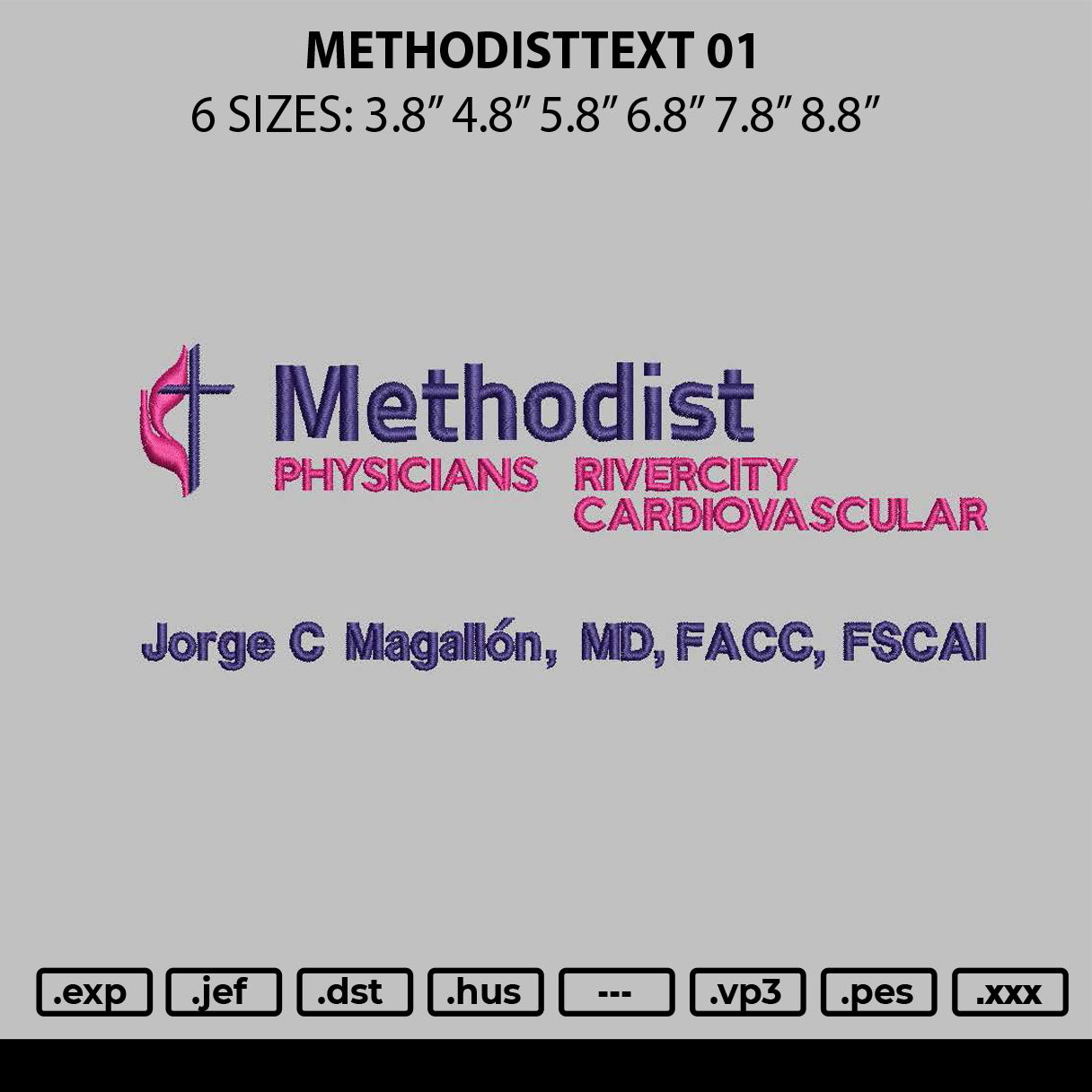 Methodisttext 01 Embroidery File 6 sizes
