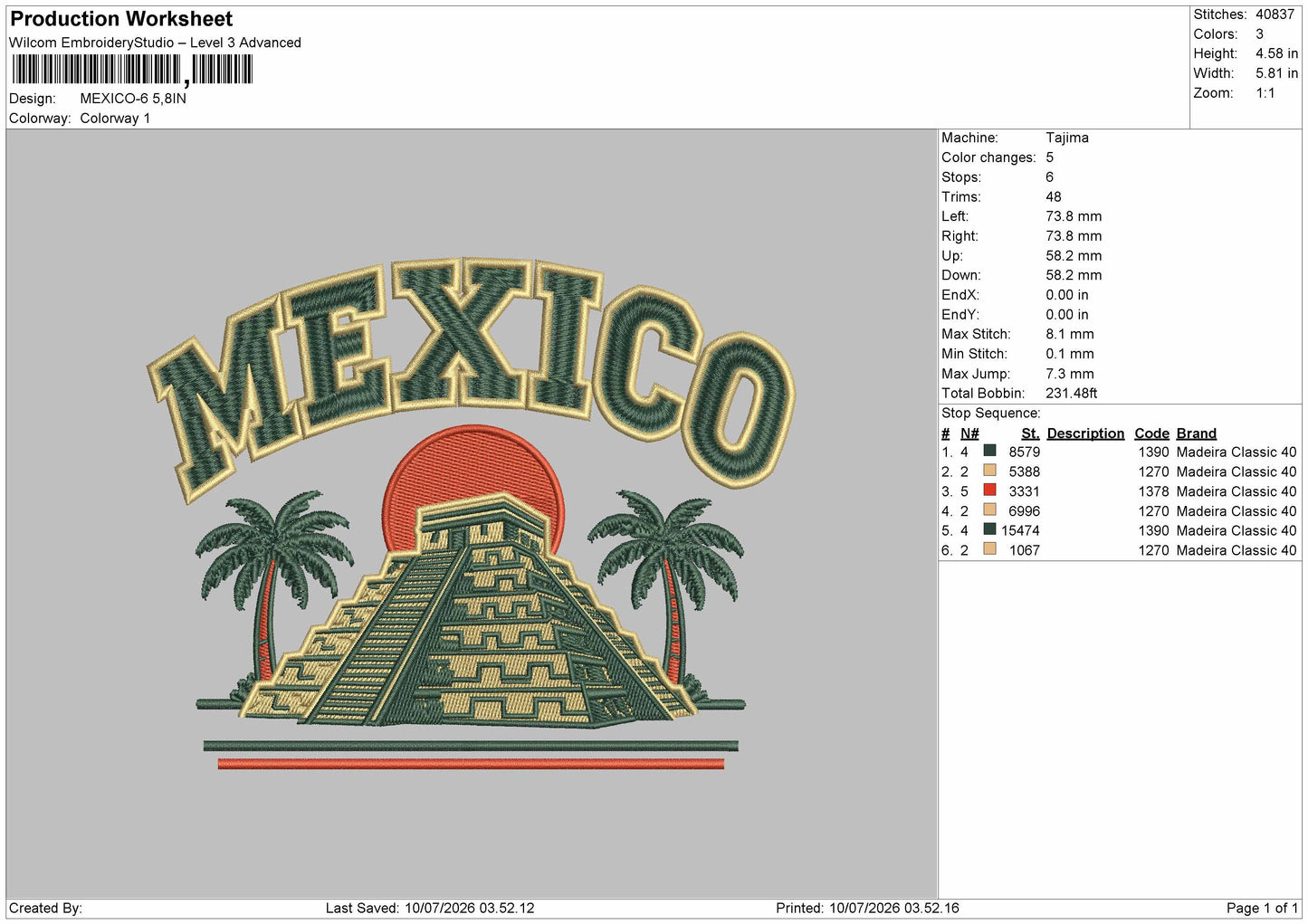 Mexicotext 06 Embroidery Machine Design File 6 sizes