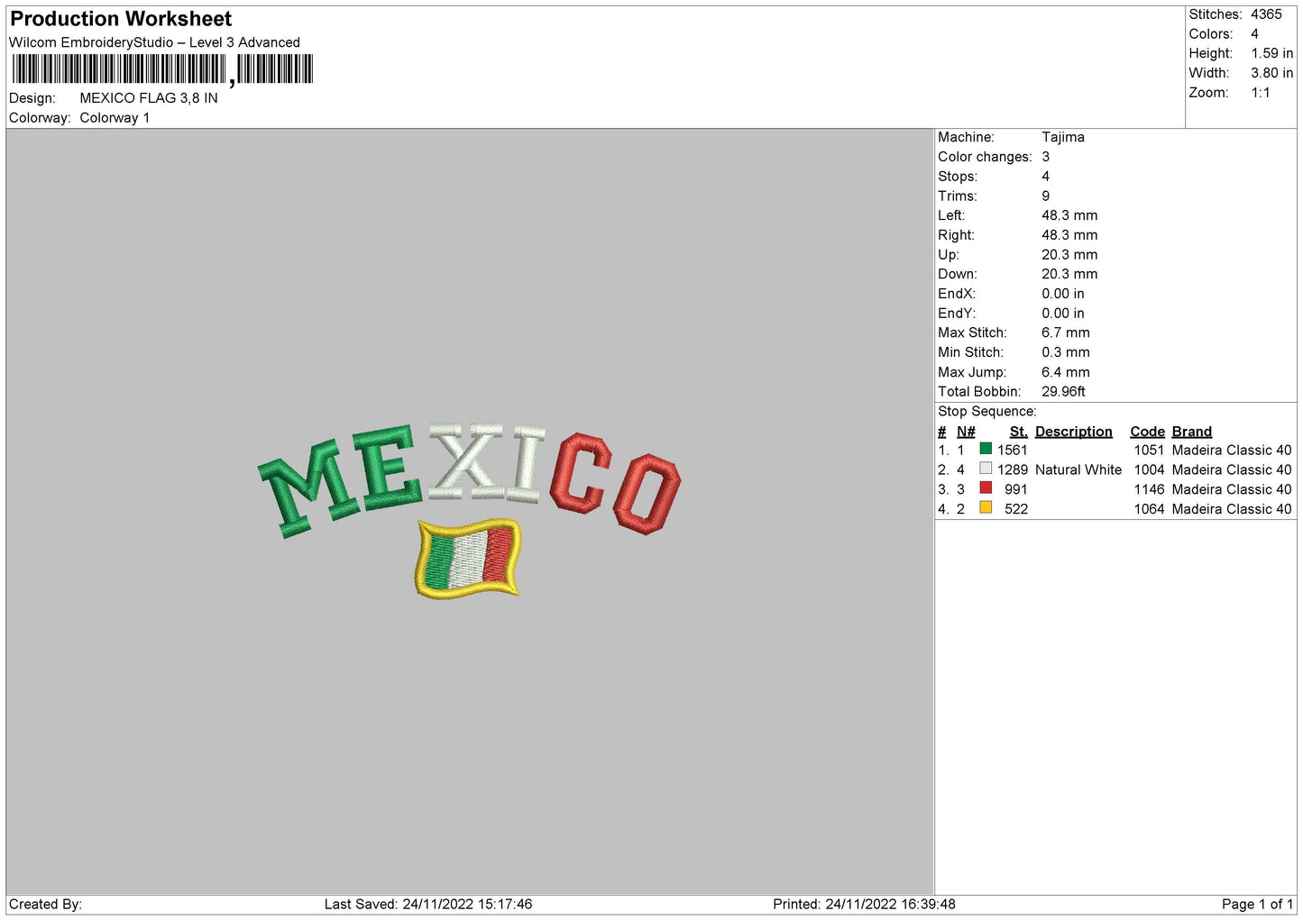 Mexico Flag Embroidery File 6 sizes