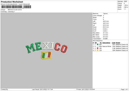 Mexico Flag Embroidery File 6 sizes