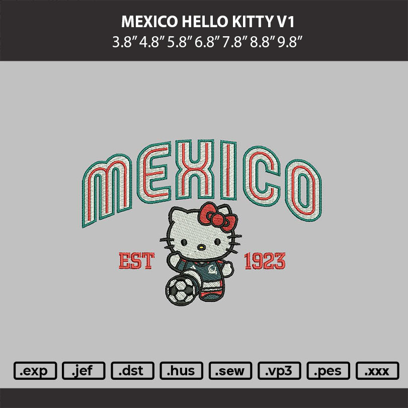 Mexico Hello Kitty v1  Embroidery Machine Desgin File