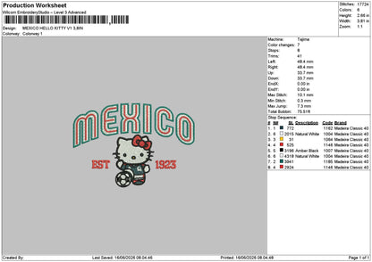 Mexico Hello Kitty v1  Embroidery Machine Desgin File