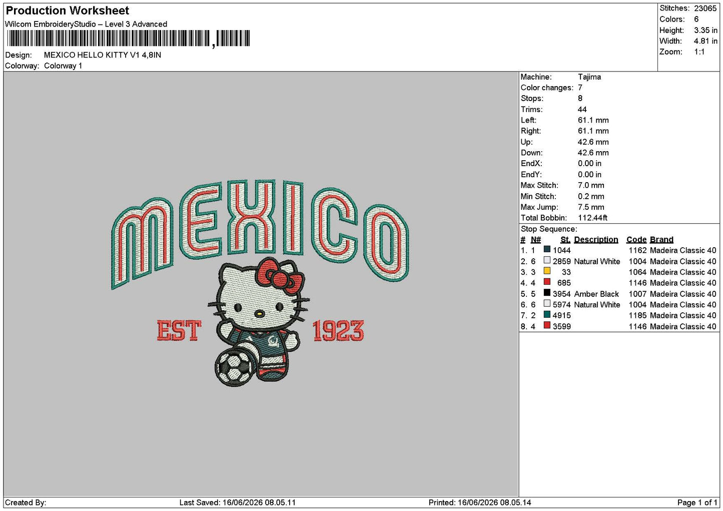 Mexico Hello Kitty v1  Embroidery Machine Desgin File