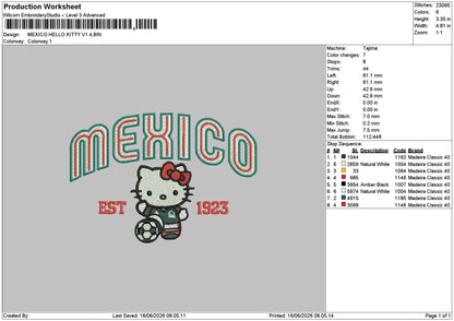 Mexico Hello Kitty v1  Embroidery Machine Desgin File