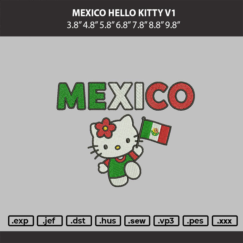 Mexico Hello Kitty v2  Embroidery Machine Desgin File