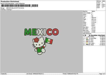 Mexico Hello Kitty v2  Embroidery Machine Desgin File