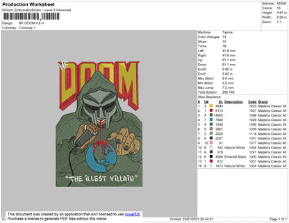 MF DOOM Embroidery File 4 size