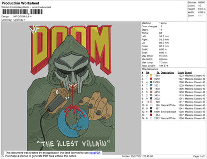 MF DOOM Embroidery File 4 size