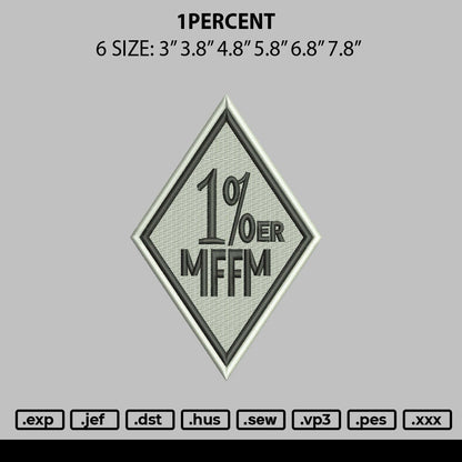 1percent Embroidery File 6 sizes