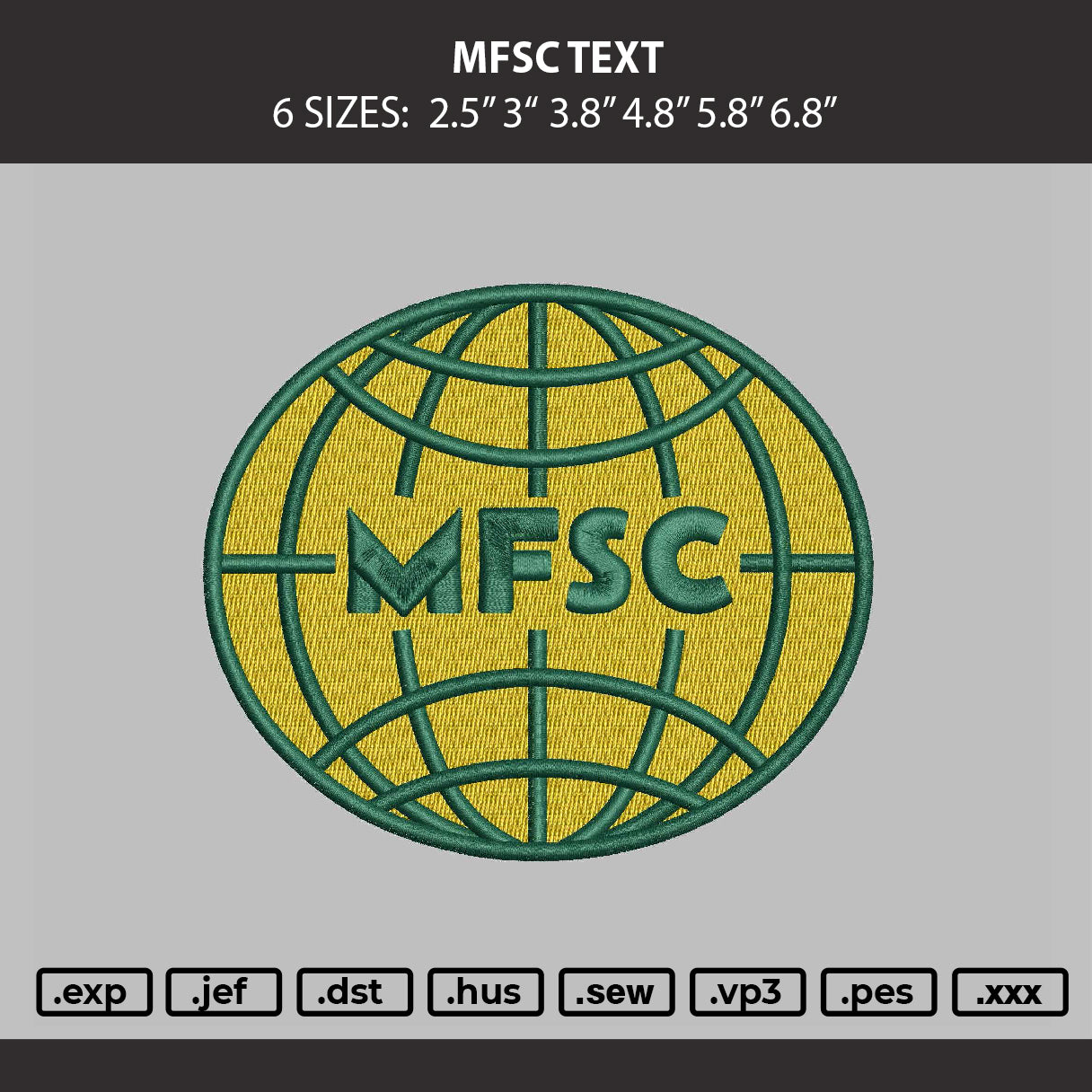 Mfsc Text Embroidery Machine Design File 6 sizes