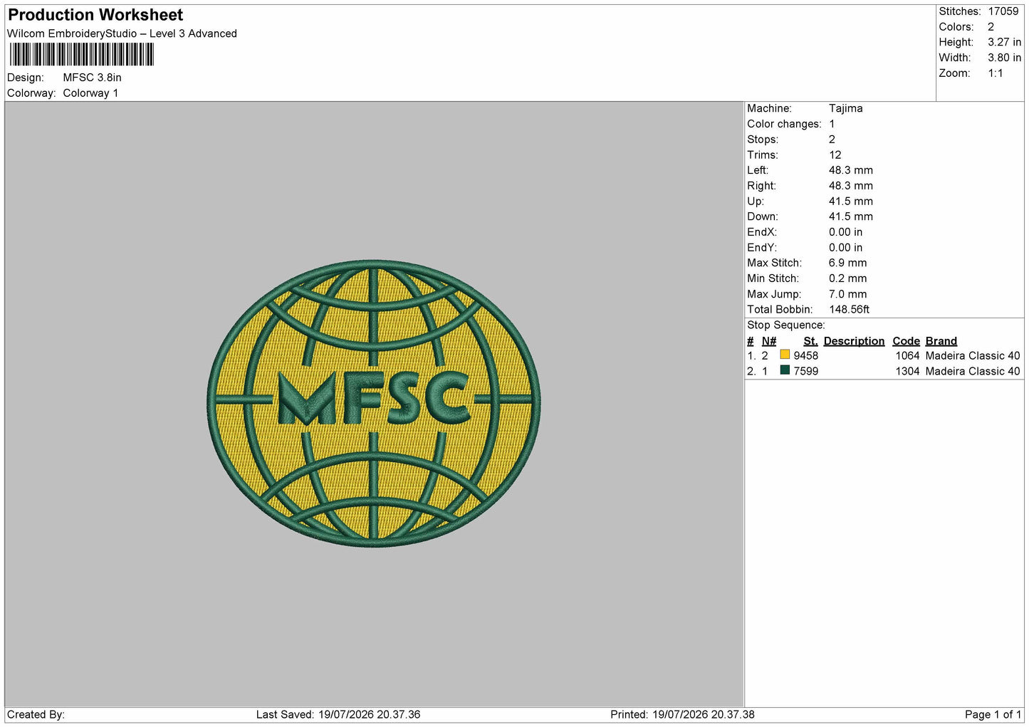 Mfsc Text Embroidery Machine Design File 6 sizes