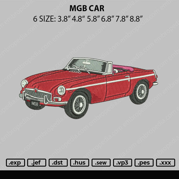 MGB Car Embroidery File 6 sizes