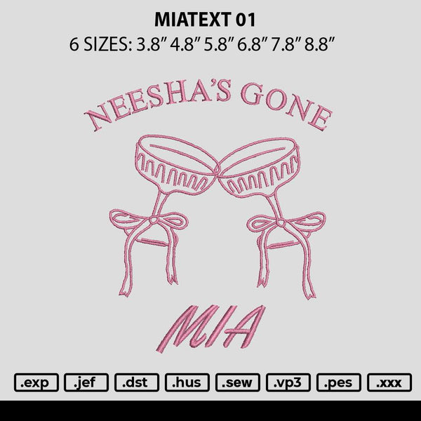 Miatext 01 Embroidery File 6 sizes