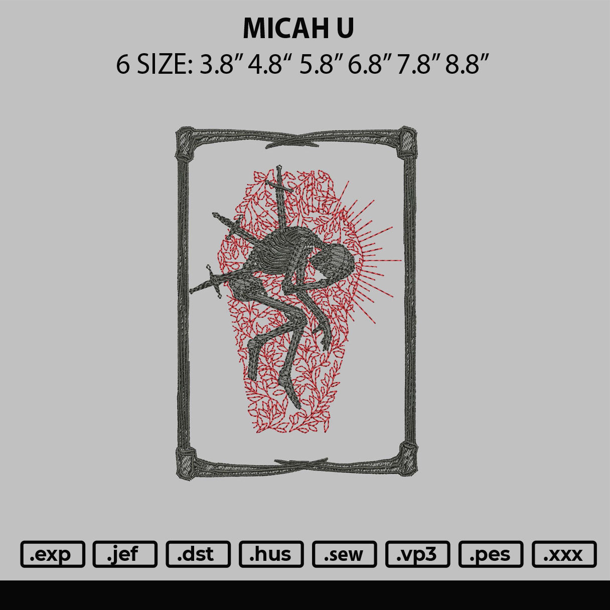 Micah U Embroidery File 6 sizes