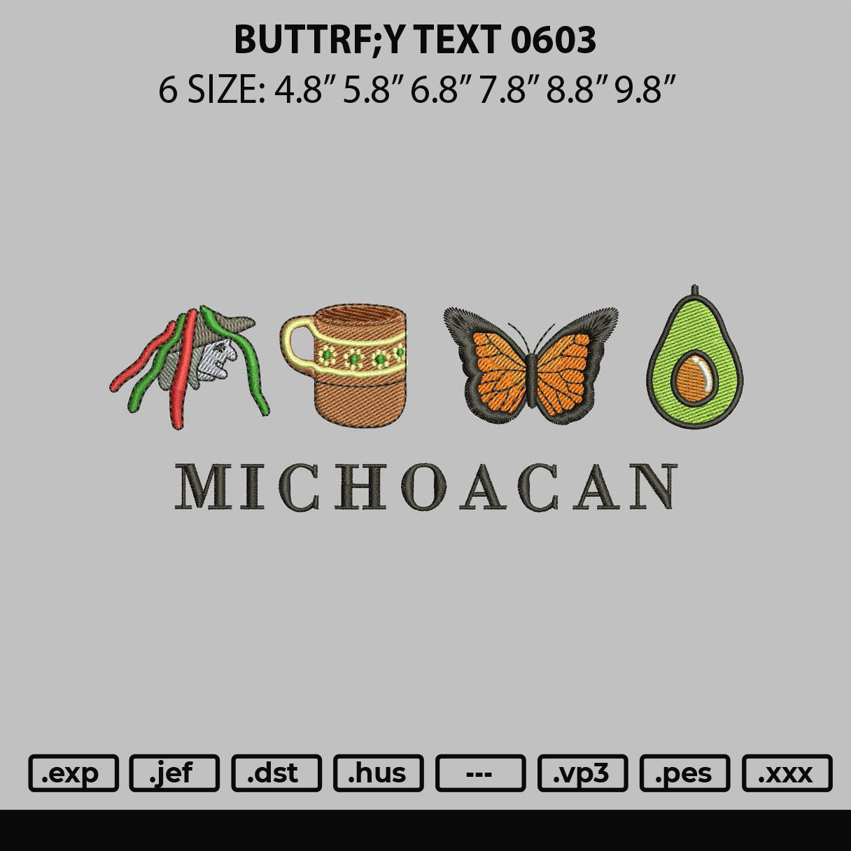 Butterfly Text Embroidery Machine Design File 6 sizes