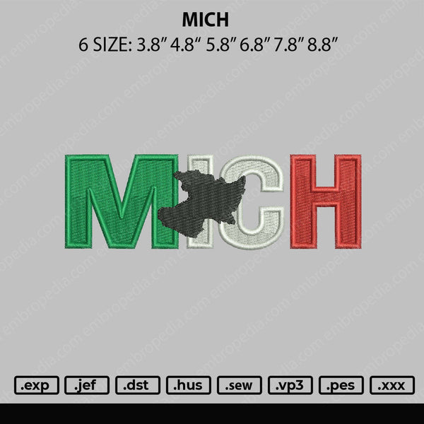 Mich Embroidery File 6 sizes
