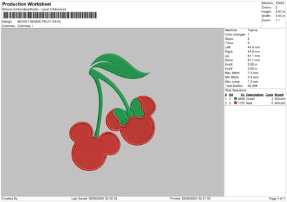 Mickey Fruit Embroidery File 6 sizes