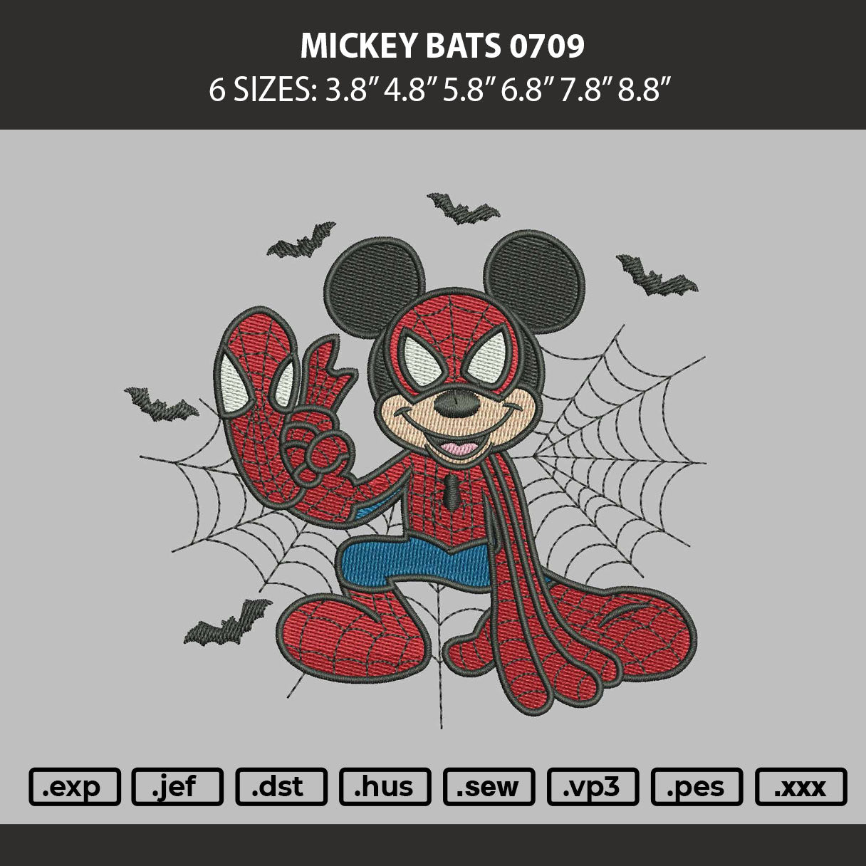 Mickey Bats 0709 Embroidery Machine Design File 6 sizes