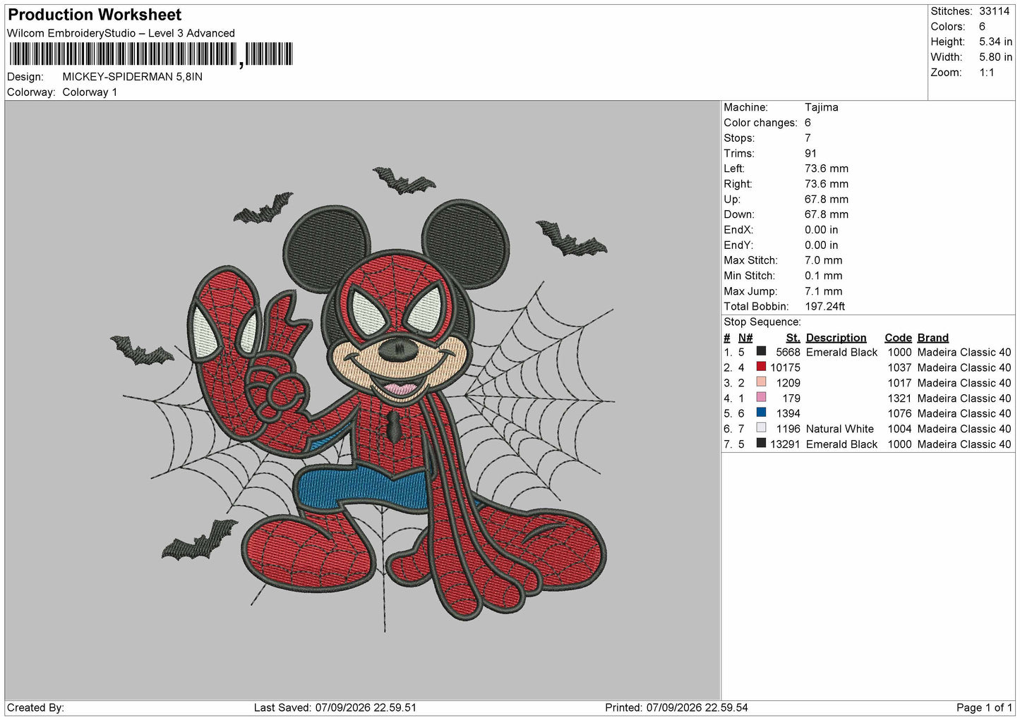Mickey Bats 0709 Embroidery Machine Design File 6 sizes