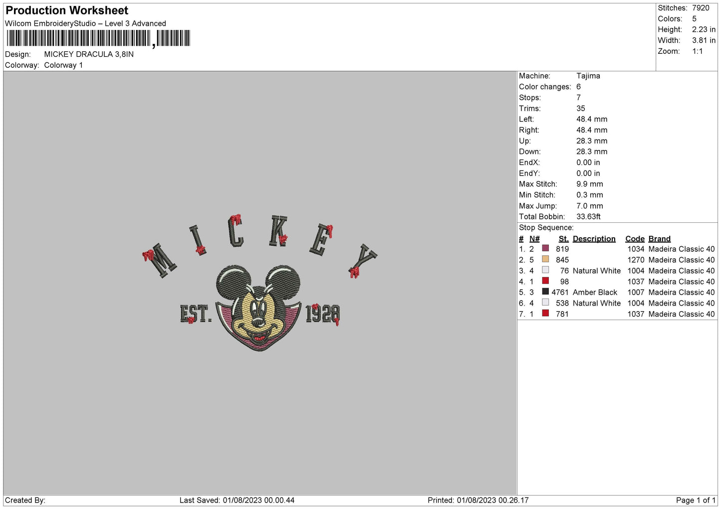 Mickey Dracula Embroidery File 6 sizes