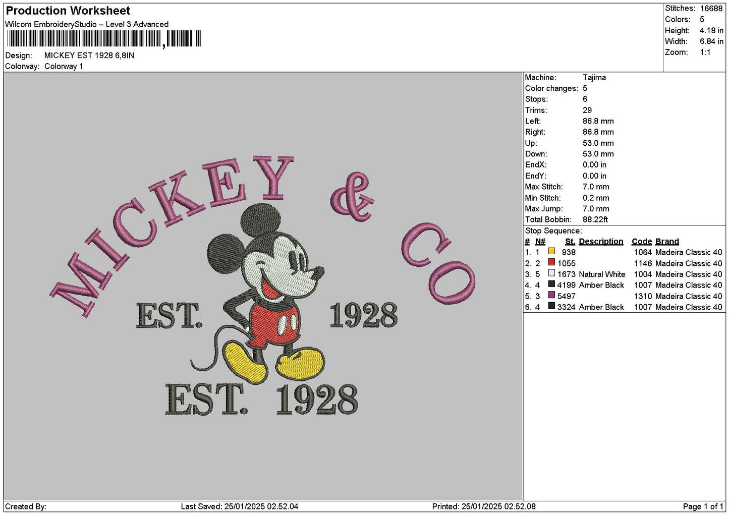 Mickey2501 Embroidery File 6 sizes