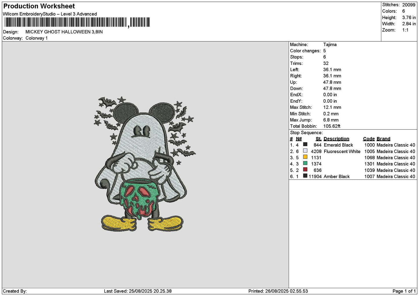 Mickeyghost 2608 Embroidery File 6 sizes