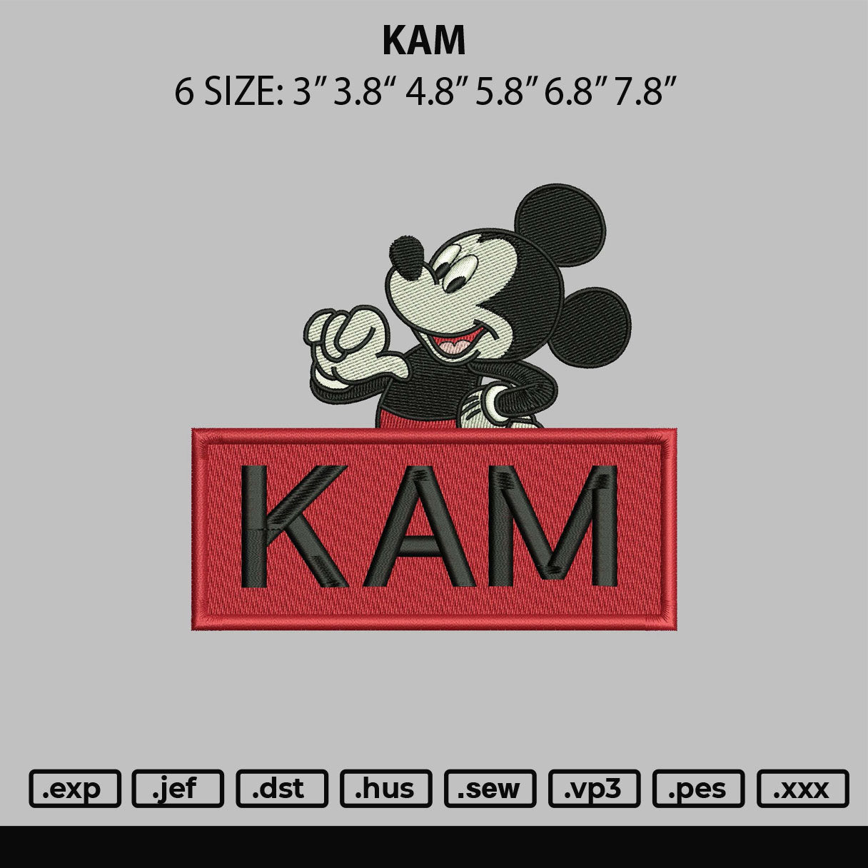 Kam Embroidery File 6 sizes