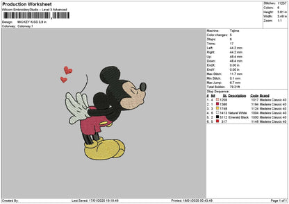 Mickeykiss Embroidery File 6 sizes