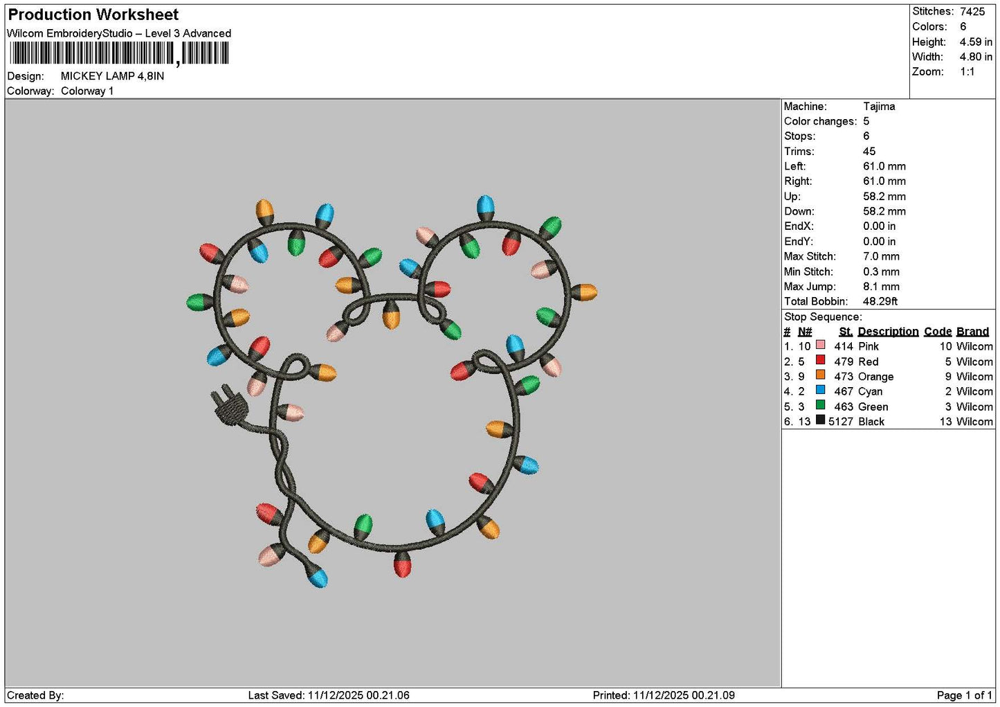 Mickeylamp 001 Embroidery File 6 sizes