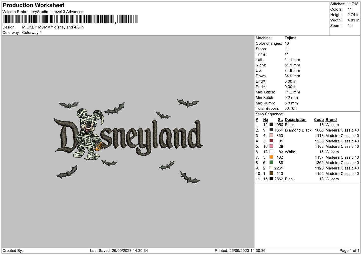 Mickey Mummy Land Embroidery File 6 sizes