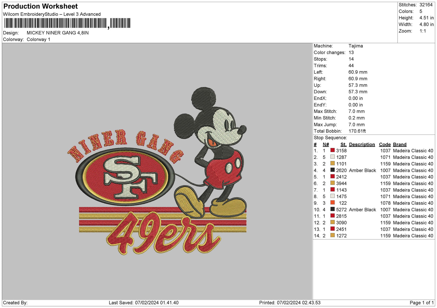 Mickey49 Embroidery File 6 sizes