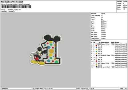 Mickey 1 Patch Embroidery File 6 sizes