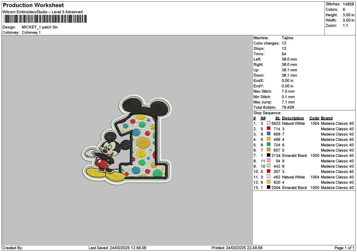 Mickey 1 Patch Embroidery File 6 sizes – Master Digitizer