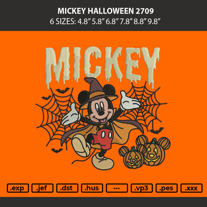 Mickey Halloween 2709 Embroidery Machine Design File 6 sizes