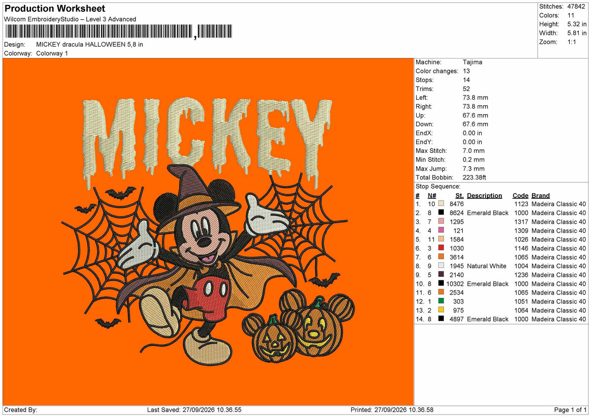 Mickey Halloween 2709 Embroidery Machine Design File 6 sizes