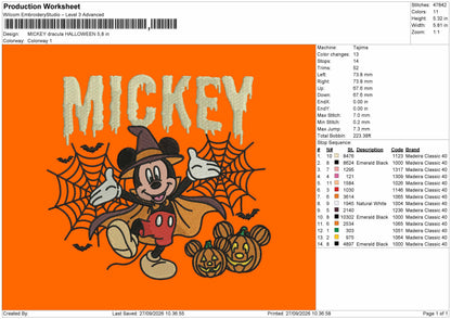 Mickey Halloween 2709 Embroidery Machine Design File 6 sizes