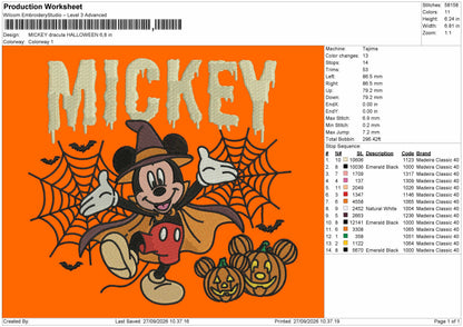 Mickey Halloween 2709 Embroidery Machine Design File 6 sizes