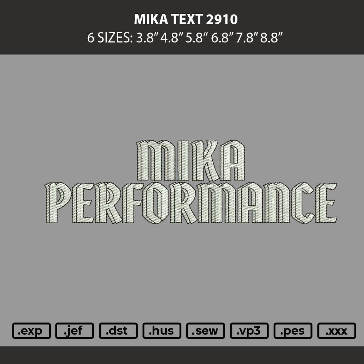 Mika Text Embroidery Machine Design File 6 sizes