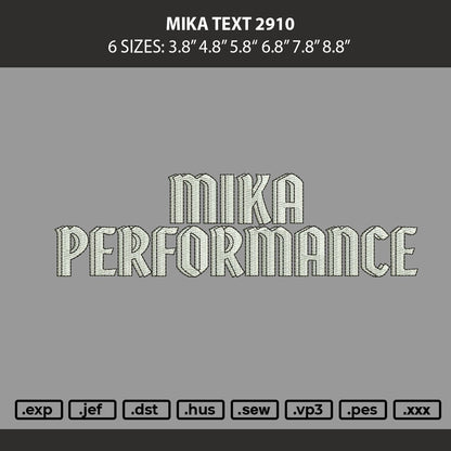 Mika Text Embroidery Machine Design File 6 sizes