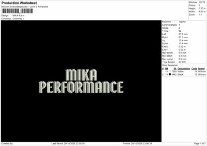Mika Text Embroidery Machine Design File 6 sizes
