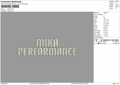 Mika Text Embroidery Machine Design File 6 sizes