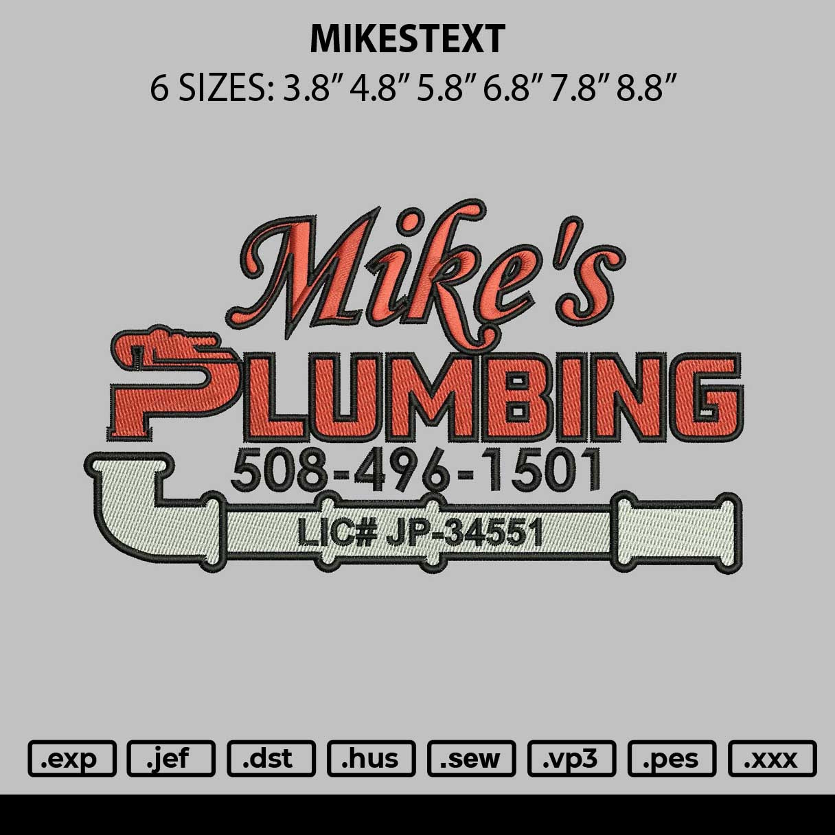 Mikestext Embroidery File 6 sizes