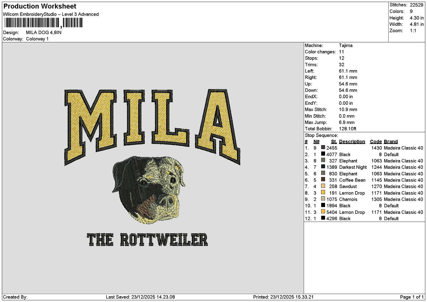 Mila Dog Embroidery File 6 sizes
