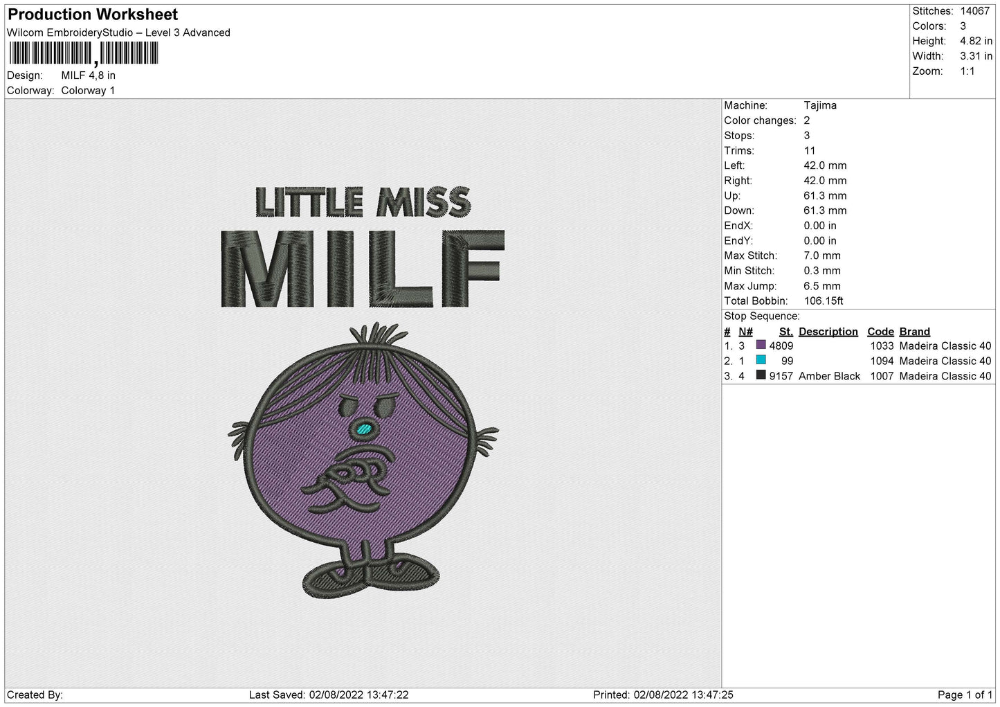 Milf Embroidery File 4 sizes