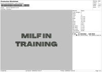 Milfin Training mbroidery File 6 sizes