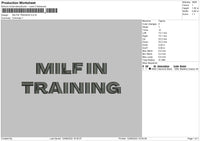 Milfin Training mbroidery File 6 sizes